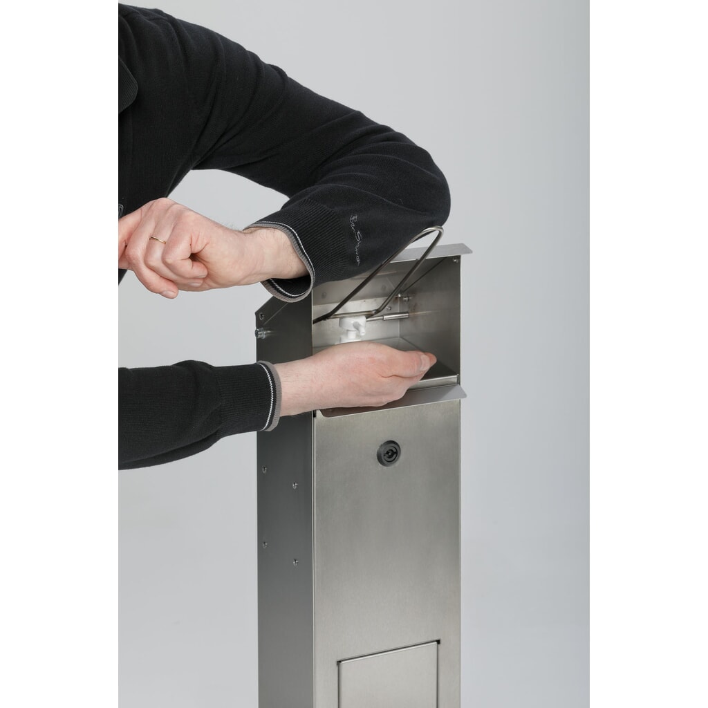 VAR® Dispenser di disinfettante per le mani HDS 115, montaggio a pavimento, acciaio inox Immagine del prodotto n. 2: VAR® Dispenser di disinfettante per le mani HDS 115, montaggio a pavimento, acciaio inox