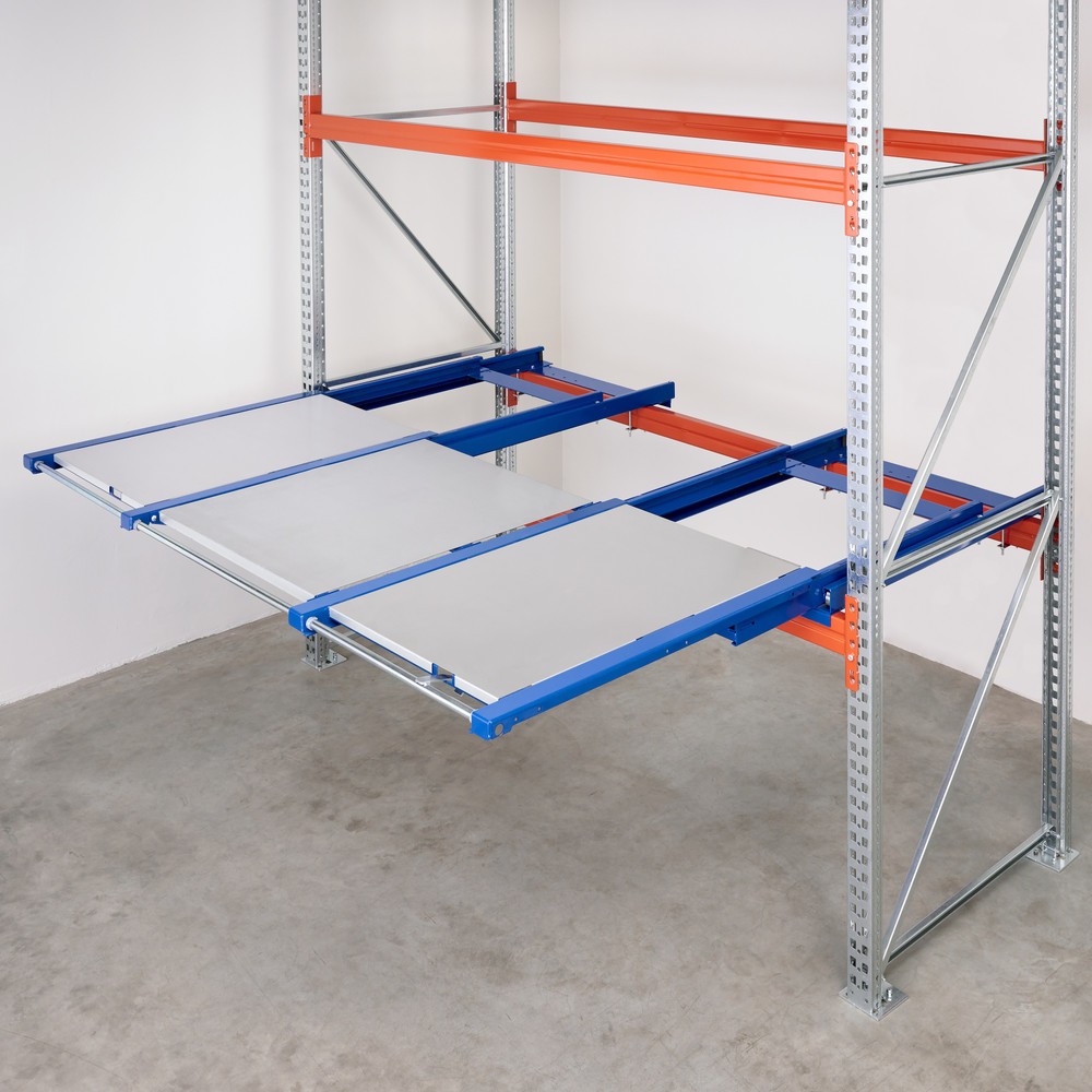 Immagine del prodotto n. 4: Dispositivo di estrazione dei pallet XL, portata 1.200 kg, profondità di estrazione 100 %, LxP 2.600 x 1.200 mm, con ripiano in acciaio