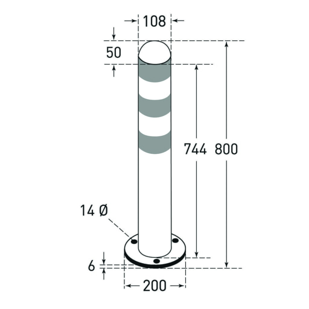 Dissuasore di protezione per stazioni di ricarica I, Ø 108 mm, altezza 800 mm, per tasselli, acciaio, senza anelli riflettenti Immagine del prodotto n. 2: Dissuasore di protezione per stazioni di ricarica I, Ø 108 mm, altezza 800 mm, per tasselli, acciaio, senza anelli riflettenti