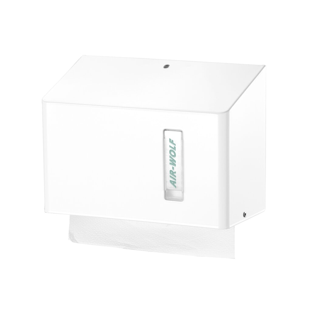 Distributore di asciugamani di carta Air-Wolf per circa 300 asciugamani di carta Serie Omega bianco Immagine del prodotto n. 1: Distributore di asciugamani di carta Air-Wolf per circa 300 asciugamani di carta Serie Omega bianco