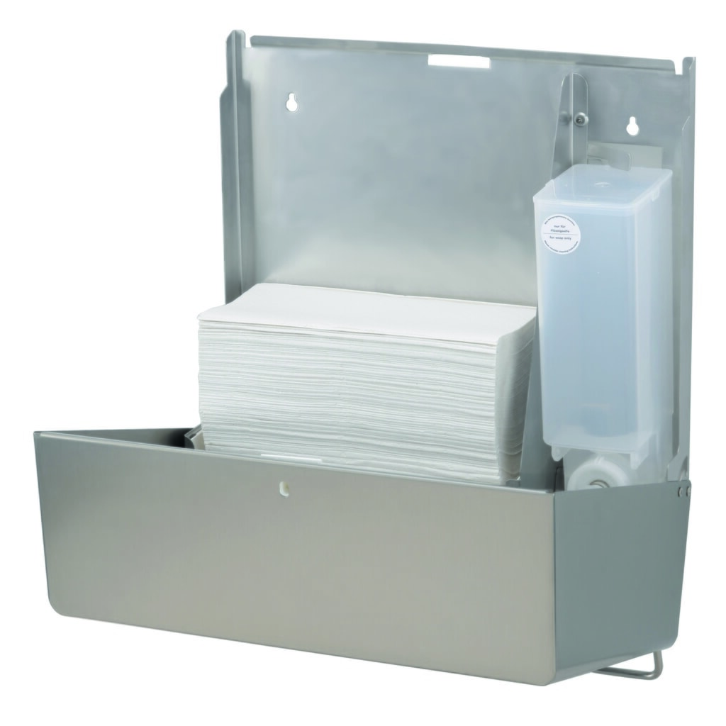 Distributore di carta e sapone Air-Wolf combinato a destra in acciaio inox spazzolato Immagine del prodotto n. 2: Distributore di carta e sapone Air-Wolf combinato a destra in acciaio inox spazzolato
