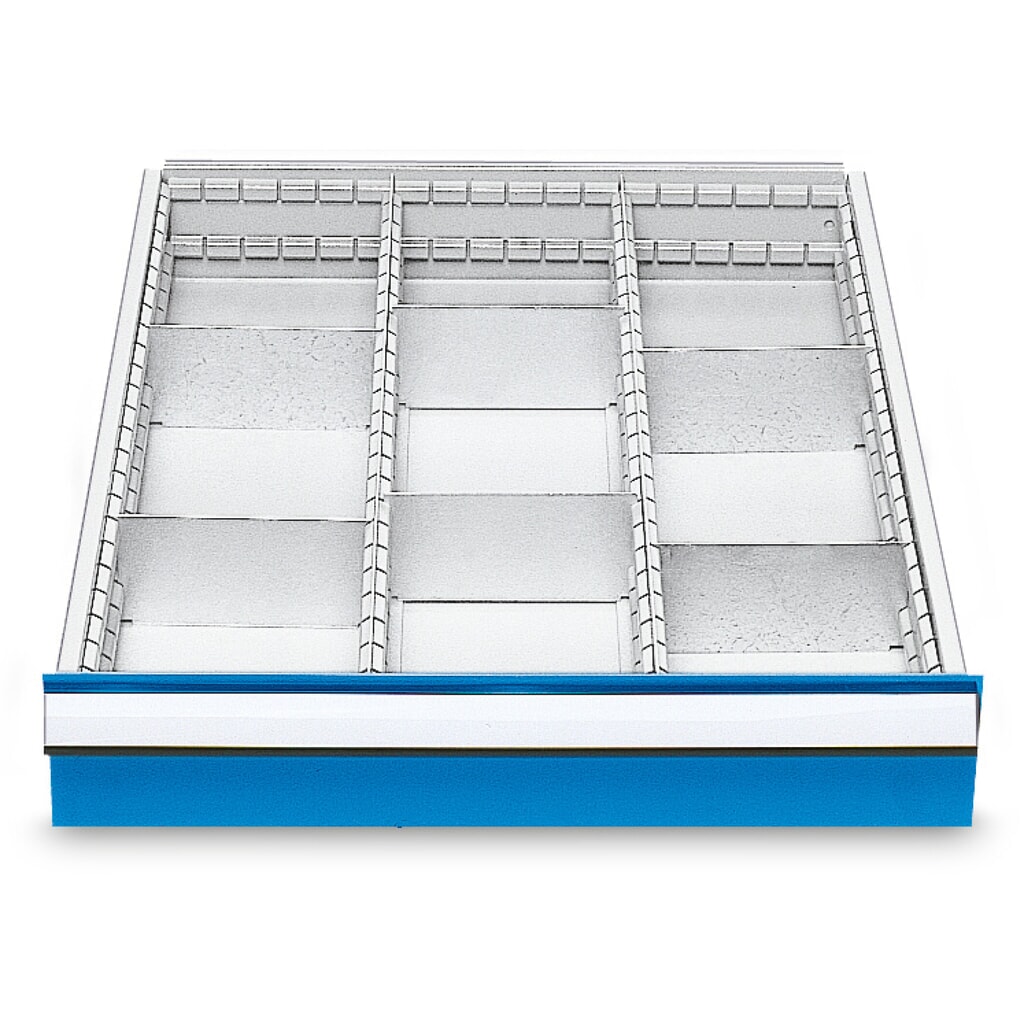 Divisorio per cassetti in metallo per banchi da lavoro in serie Bedrunka+Hirth, per altezza frontale 150 mm, 9 scomparti Immagine del prodotto: Divisorio per cassetti in metallo per banchi da lavoro in serie Bedrunka+Hirth, per altezza frontale 150 mm, 9 scomparti