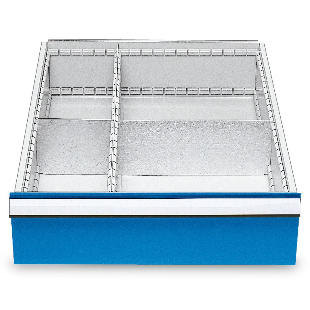 Immagine del prodotto: Divisorio per cassetti in metallo per banchi da lavoro in serie Bedrunka+Hirth, per altezza frontale 150 mm, 4 scomparti