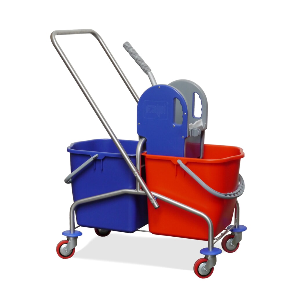 Secchio mobile doppio in acciaio inox II, 2x 25 litri, strizzatore scopa lavapavimenti Immagine del prodotto: Secchio mobile doppio in acciaio inox II, 2x 25 litri, strizzatore scopa lavapavimenti