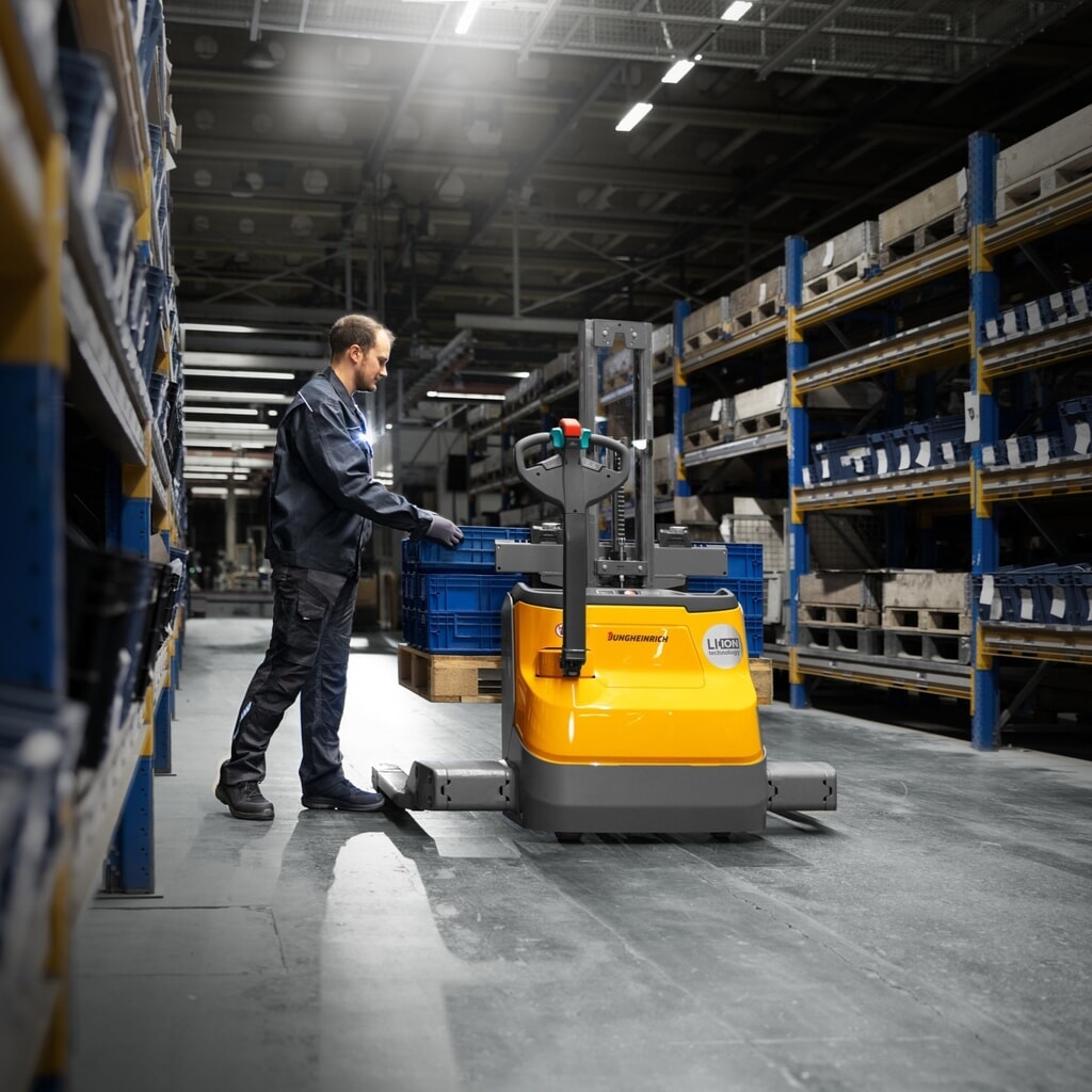 Immagine del prodotto n. 6: Jungheinrich stoccatore elettrico EJC 110bi E, montante singolo, altezza di sollevamento 1.230 mm, portata 1.000 kg, idraulico proporzionale, distanza tra le razze di 891 mm