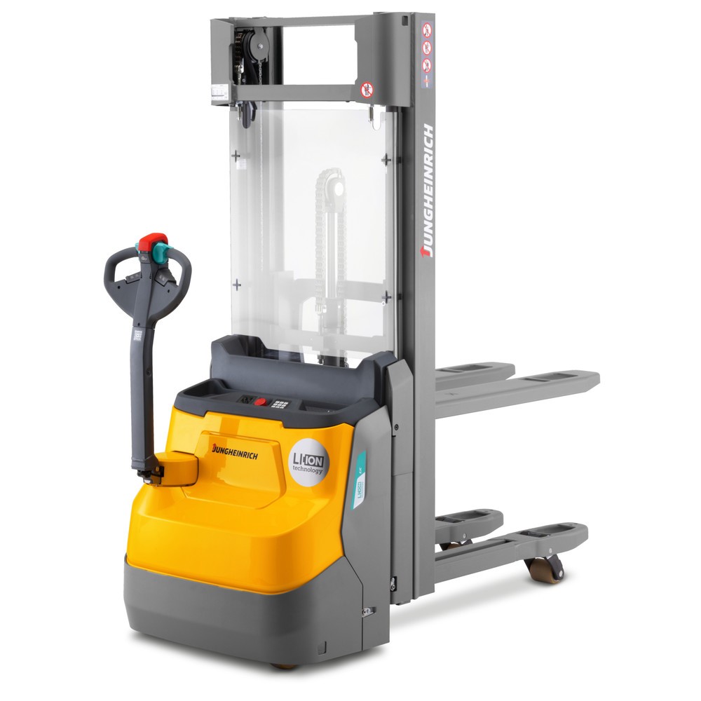 Immagine del prodotto: Elevatore elettrico Jungheinrich EJC 110zi ZZ, doppio montante telescopico, altezza di sollevamento 2.590 mm, portata 1.000 kg, impianto idraulico proporzionale, doppia funzione di stoccaggio