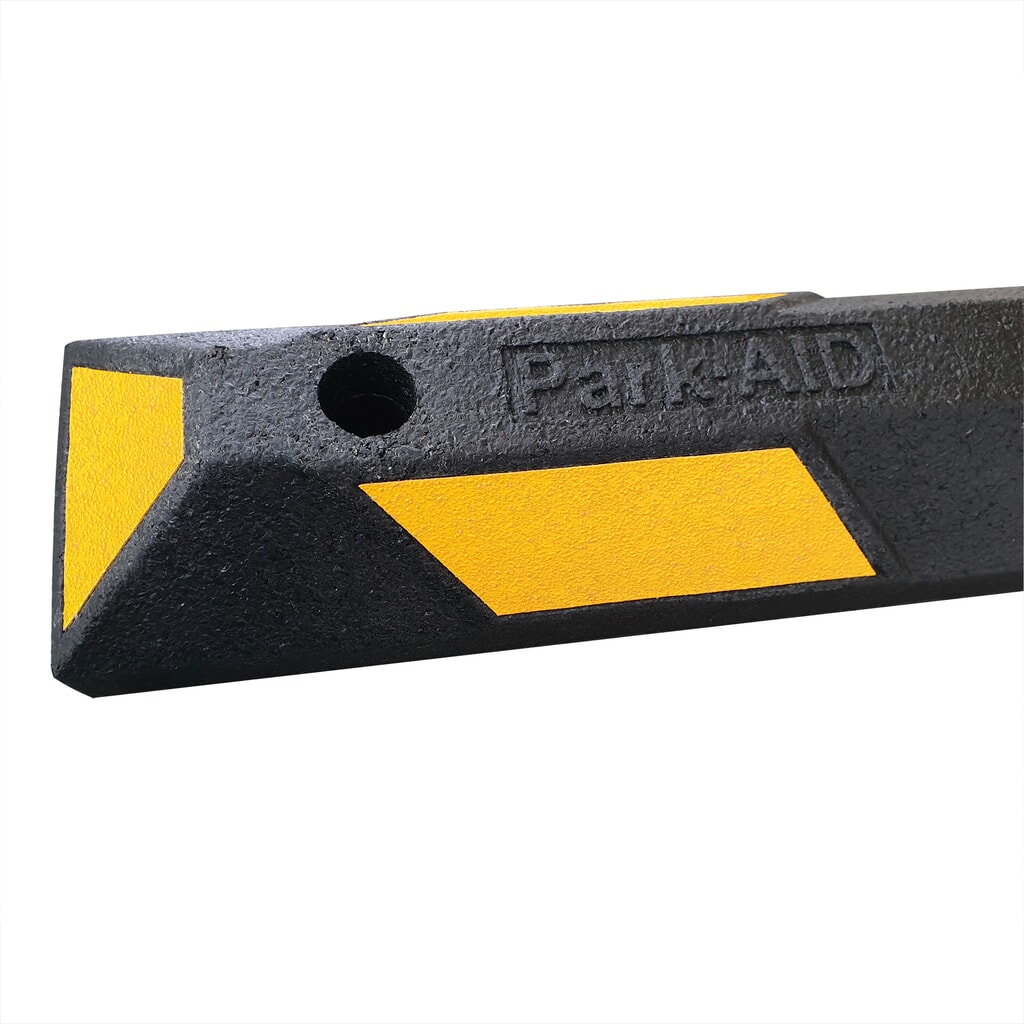 Fermaruote MORAVIA Park-AID®, nero con strisce riflettenti gialle, larghezza 900 mm Immagine del prodotto n. 3: Fermaruote MORAVIA Park-AID®, nero con strisce riflettenti gialle, larghezza 900 mm