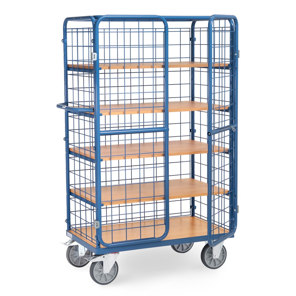Immagine del prodotto: fetra® Carrello armadio, capacità di carico 600kg, pareti in rete, con doppio sportello basculante, 5 ripiani da 1.000 x 600 mm