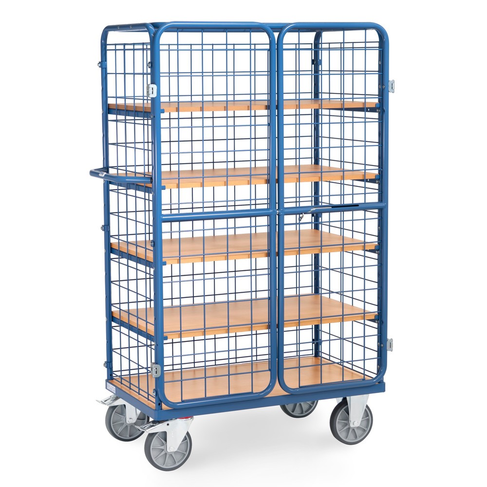 Immagine del prodotto n. 2: fetra® Carrello armadio, capacità di carico 600kg, pareti in rete, con doppio sportello basculante, 5 ripiani da 1.000 x 600 mm