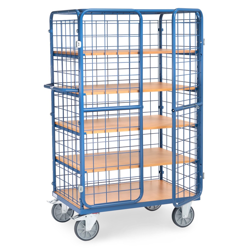 Immagine del prodotto n. 1: fetra® Carrello armadio, capacità di carico 600kg, pareti in rete, con doppio sportello basculante, 5 ripiani da 1.000 x 700 mm
