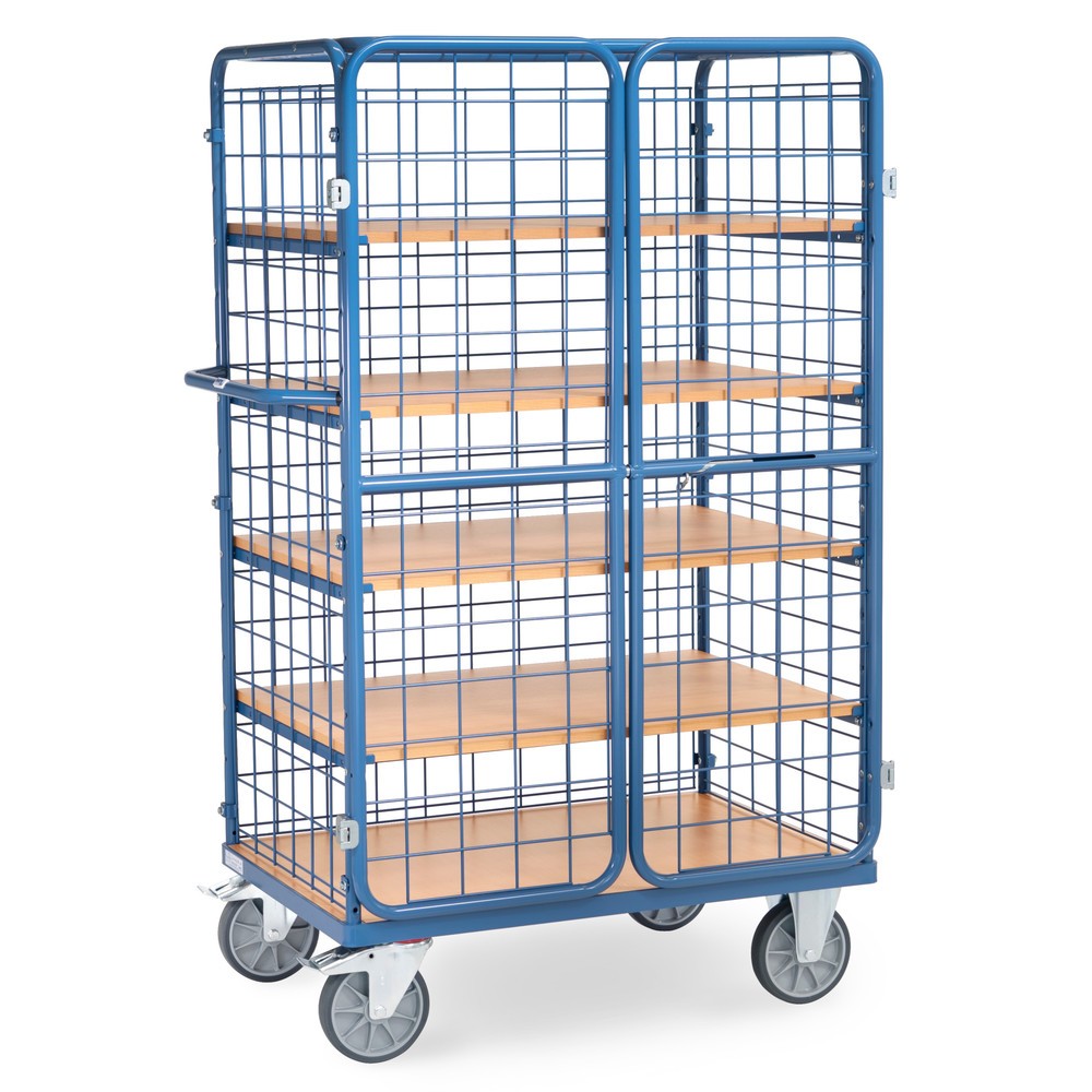 Immagine del prodotto n. 3: fetra® Carrello armadio, capacità di carico 600kg, pareti in rete, con doppio sportello basculante, 5 ripiani da 1.000 x 700 mm