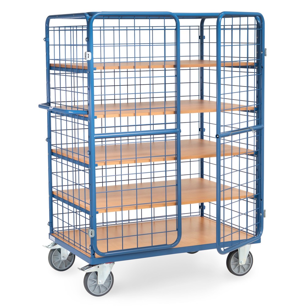 Immagine del prodotto: fetra® Carrello armadio, capacità di carico 600kg, pareti in rete, con doppio sportello basculante, 5 ripiani da 1200 x 800 mm