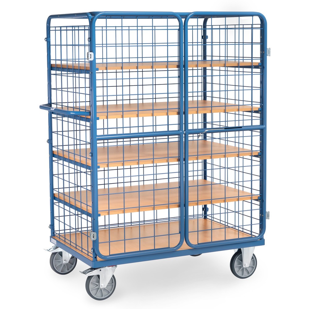 Immagine del prodotto n. 3: fetra® Carrello armadio, capacità di carico 600kg, pareti in rete, con doppio sportello basculante, 5 ripiani da 1200 x 800 mm