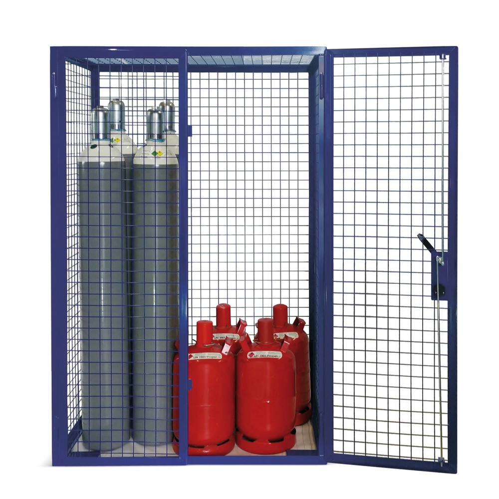 Contenitore a griglia per bombole gas, doppio sportello basculante, con piedini