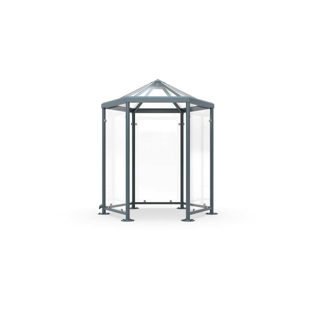 Gazebo affumicatore con tettuccio spiovente, senza pareti laterali, esagonale, grigio ferro Immagine del prodotto: Gazebo affumicatore con tettuccio spiovente, senza pareti laterali, esagonale, grigio ferro