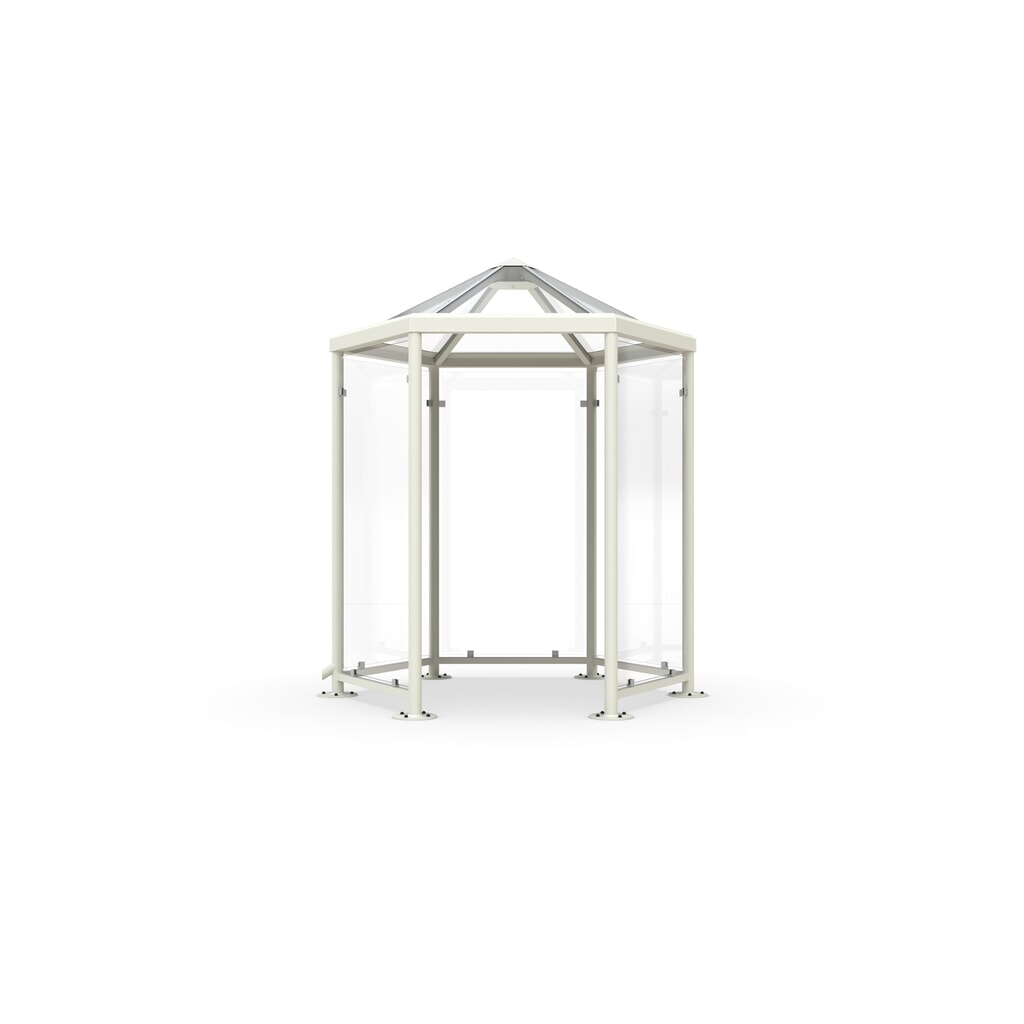 Gazebo affumicatore con tettuccio spiovente, senza pareti laterali, esagonale, bianco grigiastro Immagine del prodotto: Gazebo affumicatore con tettuccio spiovente, senza pareti laterali, esagonale, bianco grigiastro