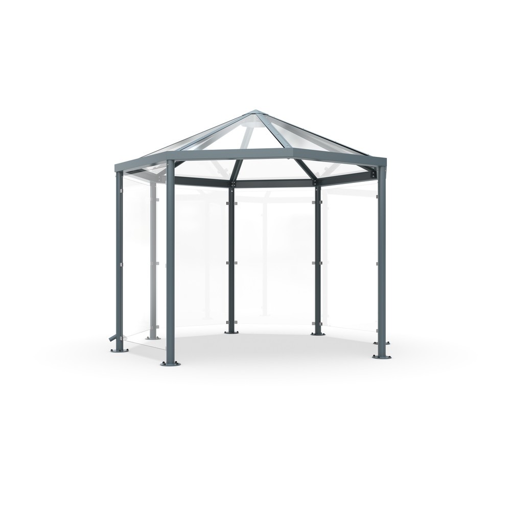 Immagine del prodotto: Gazebo per fumatori con tettuccio spiovente, senza pareti laterali, ottagonale, grigio ferro