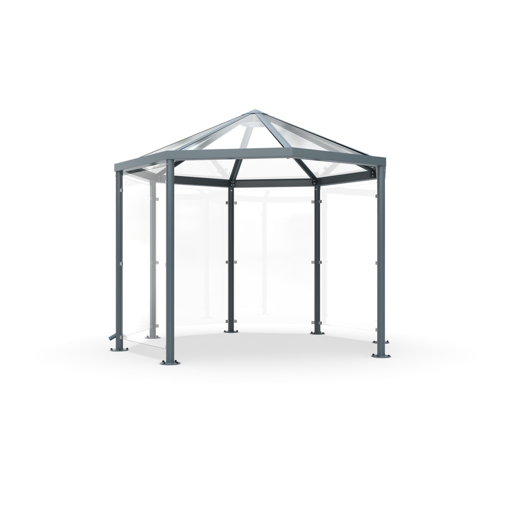 Gazebo per fumatori con tettuccio spiovente, senza pareti laterali, ottagonale, grigio ferro Immagine del prodotto: Gazebo per fumatori con tettuccio spiovente, senza pareti laterali, ottagonale, grigio ferro