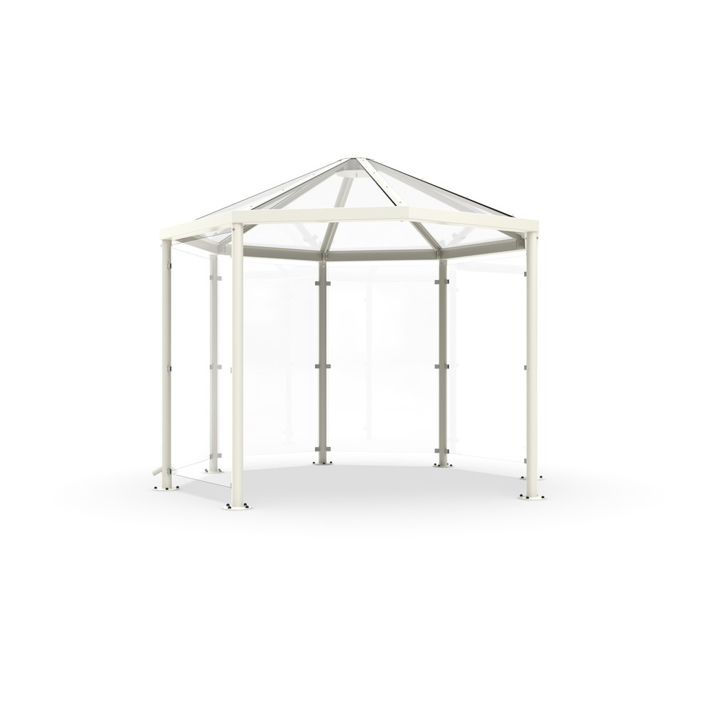 Immagine del prodotto: Gazebo per fumatori con tettuccio spiovente, senza pareti laterali, ottagonale, bianco grigiastro