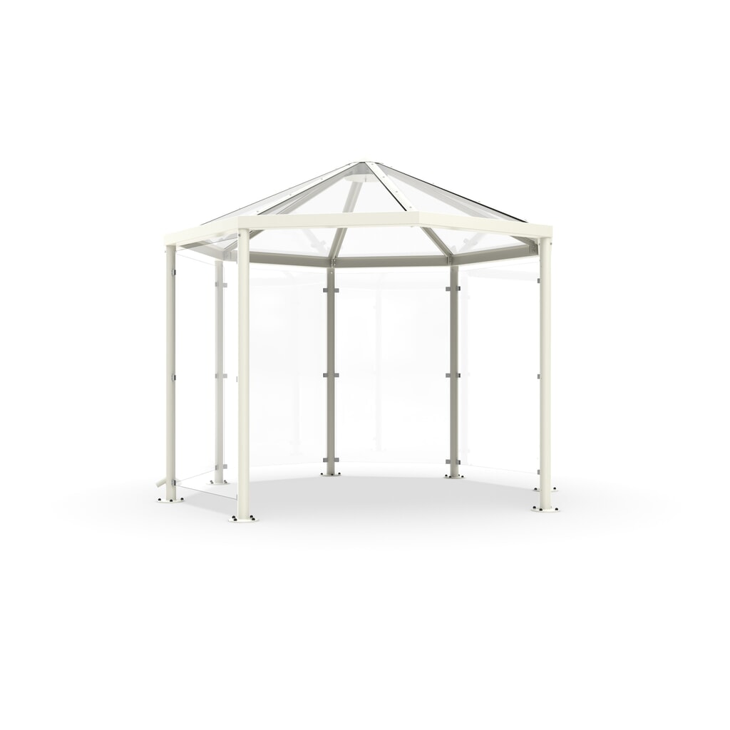 Gazebo per fumatori con tettuccio spiovente, senza pareti laterali, ottagonale, bianco grigiastro Immagine del prodotto: Gazebo per fumatori con tettuccio spiovente, senza pareti laterali, ottagonale, bianco grigiastro