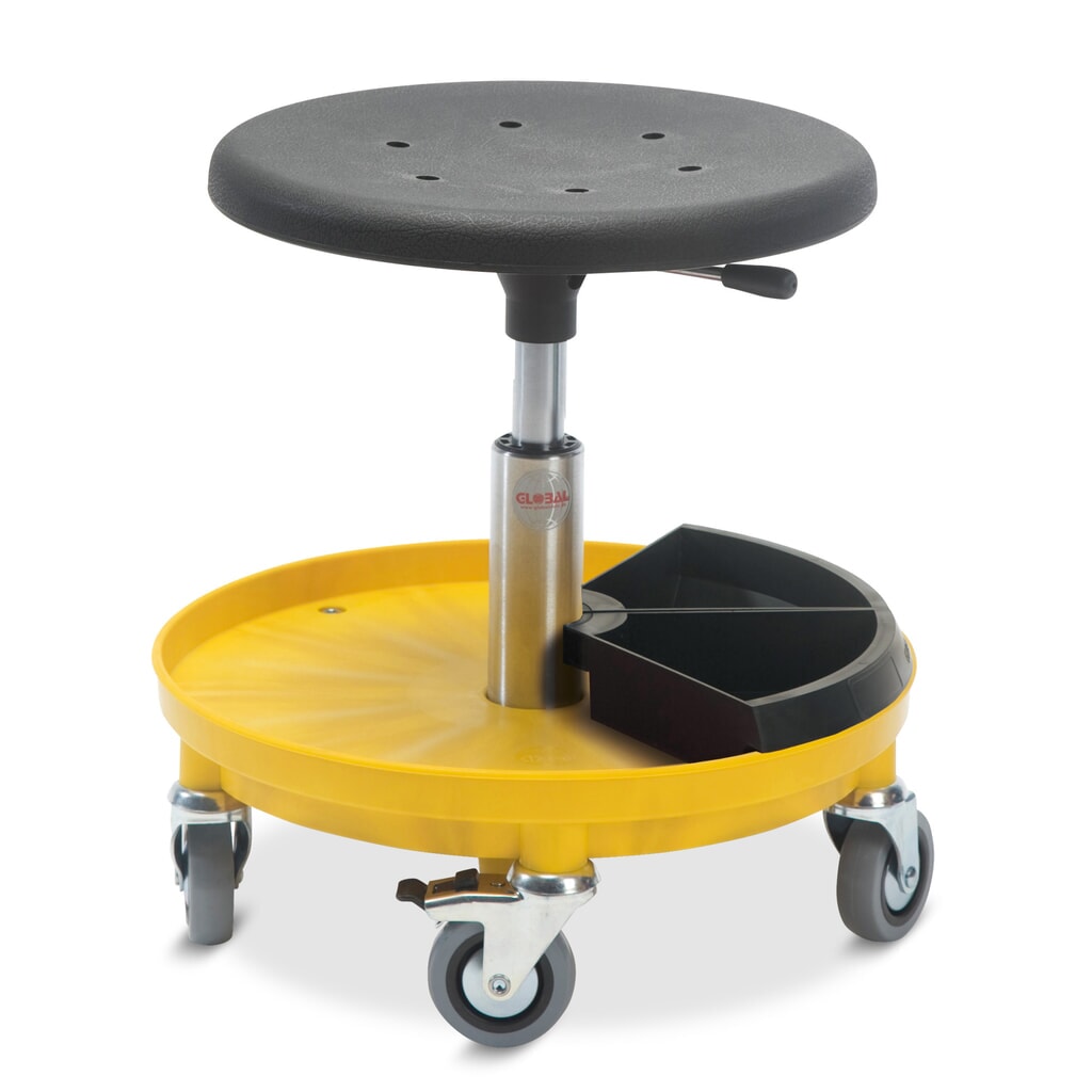 Global Stole A/S Sgabello Assembly con 2 ripiani per minuterie, altezza seduta 370-500 mm, ruote, nero Immagine del prodotto: Global Stole A/S Sgabello Assembly con 2 ripiani per minuterie, altezza seduta 370-500 mm, ruote, nero