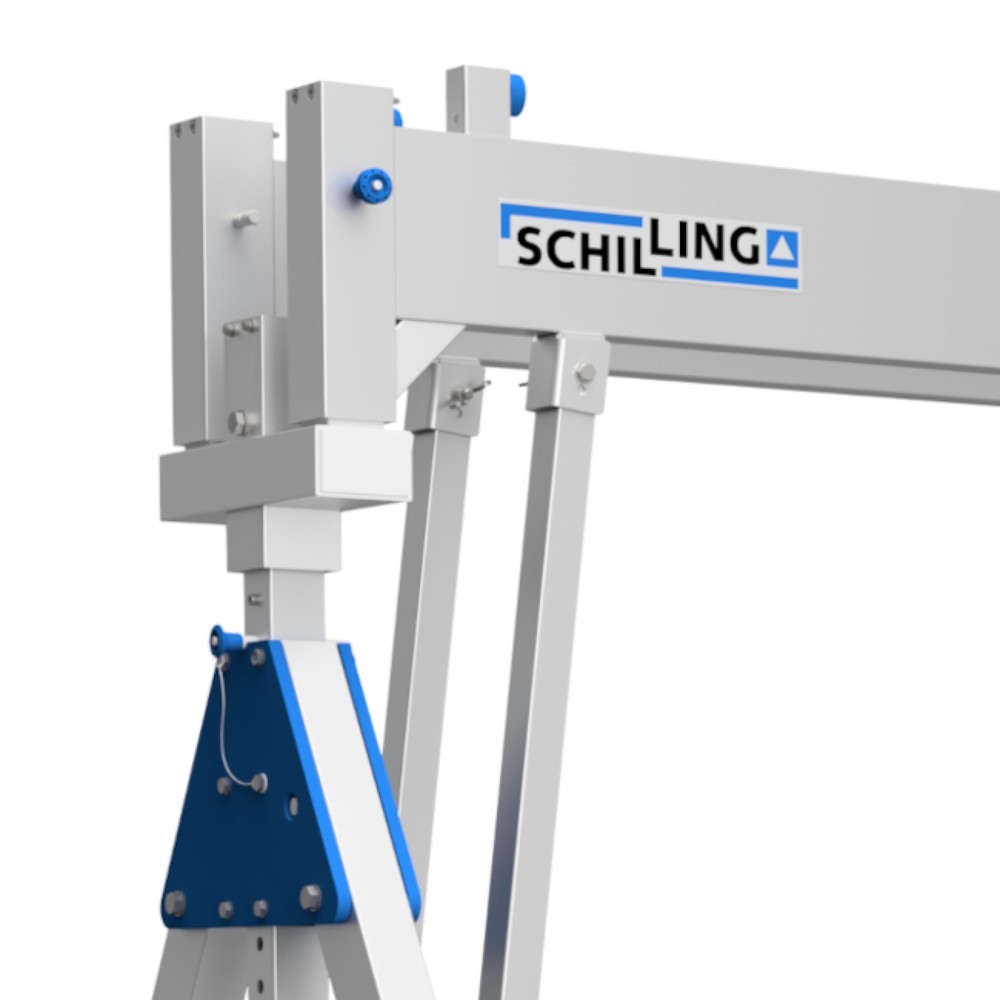 Immagine del prodotto n. 6: Gru a portale in alluminio con doppia traversa divisibile, mobile, punto di aggancio 2.613-3.363 mm, portata 2.000 kg