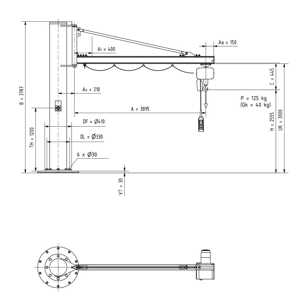 Immagine del prodotto n. 2: Gru orientabile VETTER® incl. paranco elettrico a catena LIFTKET, versione a colonna, sbraccio 3.900 mm, portata 125 kg