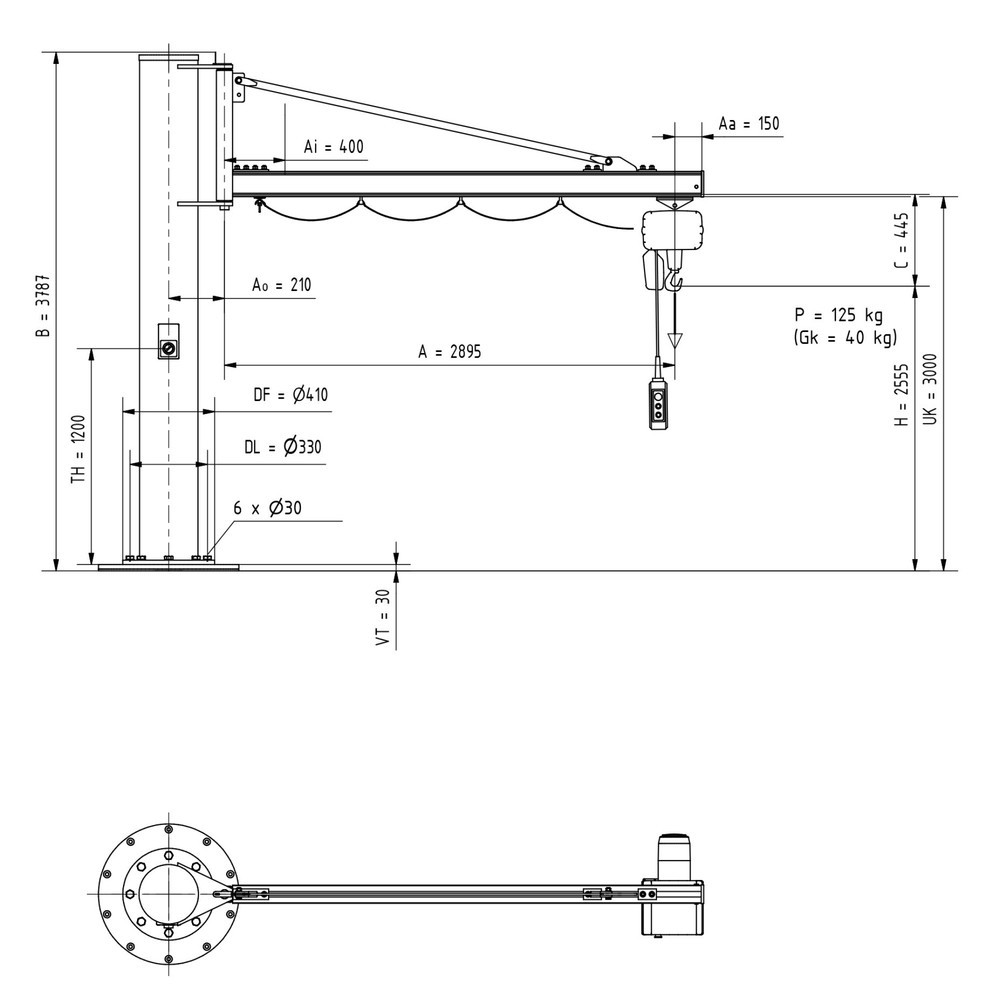Immagine del prodotto n. 2: Gru orientabile VETTER® incl. paranco elettrico a catena LIFTKET, versione a colonna, sbraccio 2.900 mm, portata 125 kg