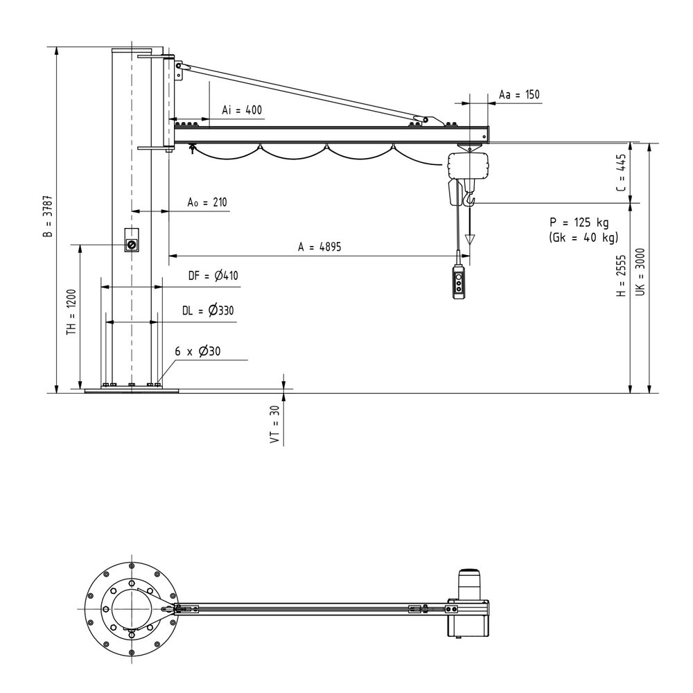 Immagine del prodotto n. 2: Gru orientabile VETTER® incl. paranco elettrico a catena LIFTKET, versione a colonna, sbraccio 4.900 mm, portata 125 kg