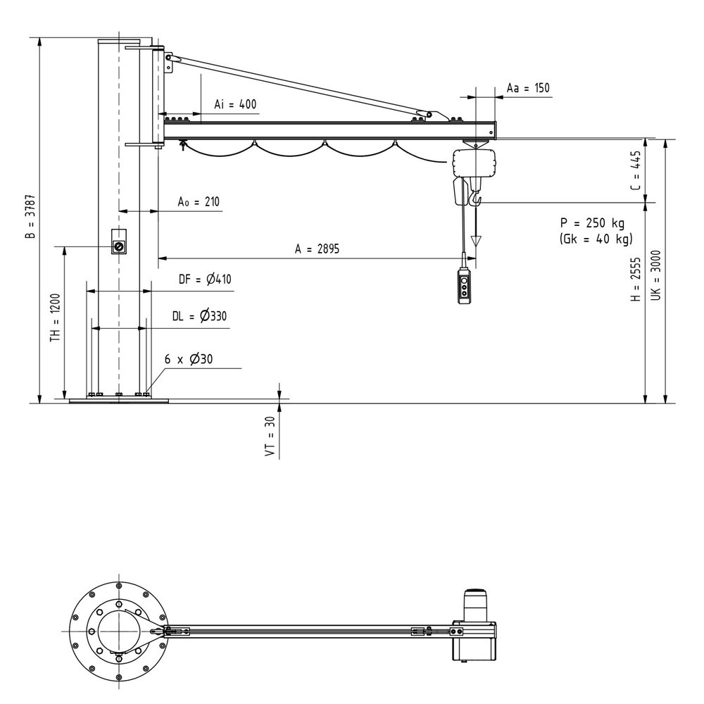 Immagine del prodotto n. 3: Gru orientabile VETTER® incl. paranco elettrico a catena LIFTKET, versione a colonna, sbraccio 2.900 mm, portata 250 kg
