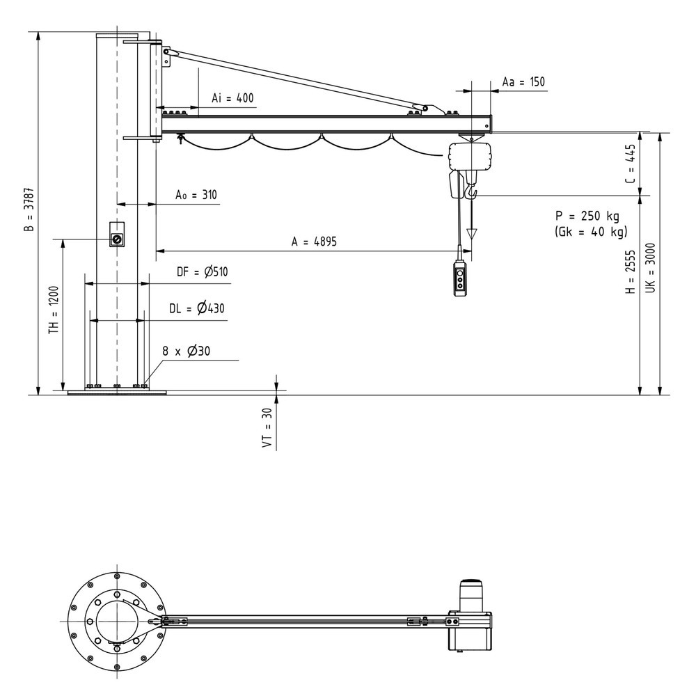 Immagine del prodotto n. 2: Gru orientabile VETTER® incl. paranco elettrico a catena LIFTKET, versione a colonna, sbraccio 4.900 mm, portata 250 kg