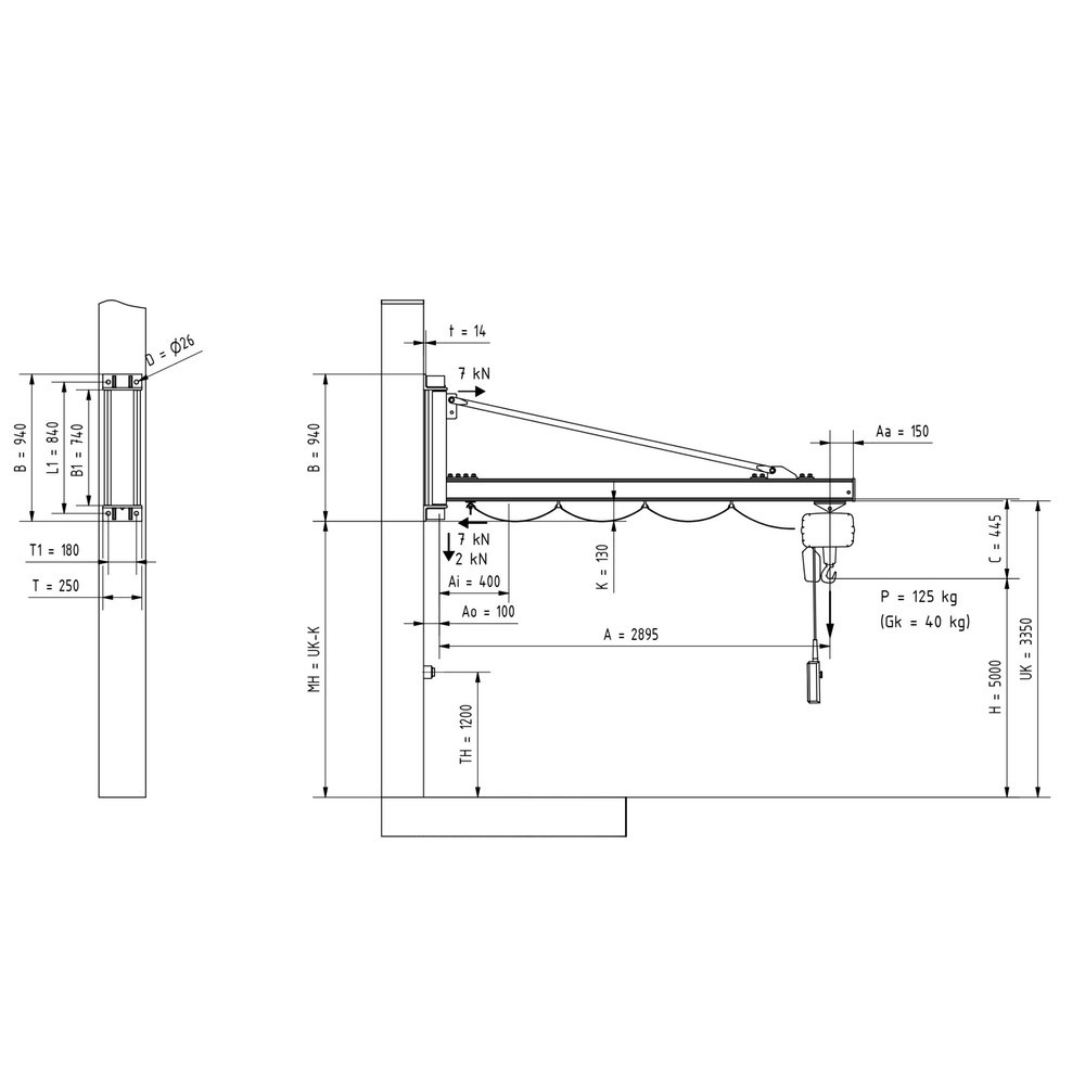 Immagine del prodotto n. 2: Gru orientabile VETTER® incl. paranco elettrico a catena LIFTKET, versione da parete, sbraccio 1.900 mm, portata 125 kg