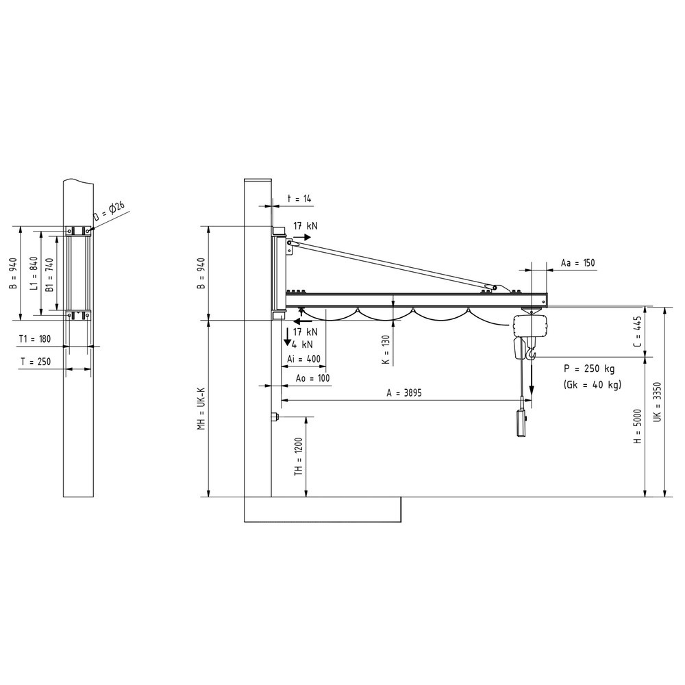 Immagine del prodotto n. 2: Gru orientabile VETTER® incl. paranco elettrico a catena LIFTKET, versione da parete, sbraccio 3.900 mm, portata 250 kg