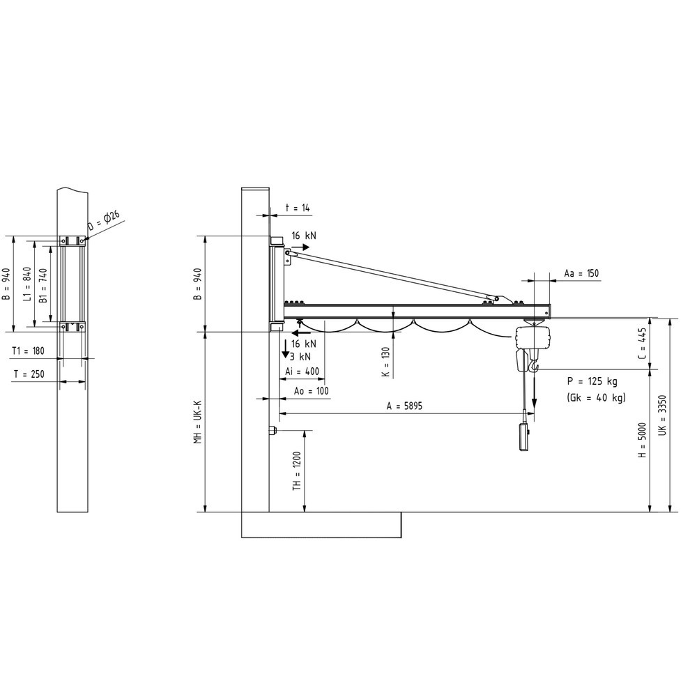 Immagine del prodotto n. 2: Gru orientabile VETTER® incl. paranco elettrico a catena LIFTKET, versione da parete, sbraccio 5.900 mm, portata 125 kg