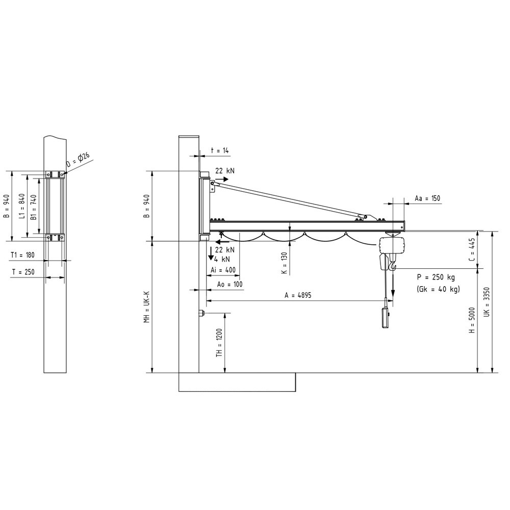 Immagine del prodotto n. 2: Gru orientabile VETTER® incl. paranco elettrico a catena LIFTKET, versione da parete, sbraccio 4.900 mm, portata 250 kg