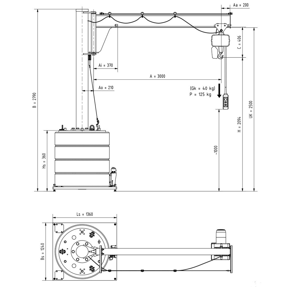 Immagine del prodotto n. 2: Gru orientabile VETTER® incl. paranco elettrico a catena LIFTKET, raggio di rotazione 270°, sbraccio 3.000 mm, portata 125 kg