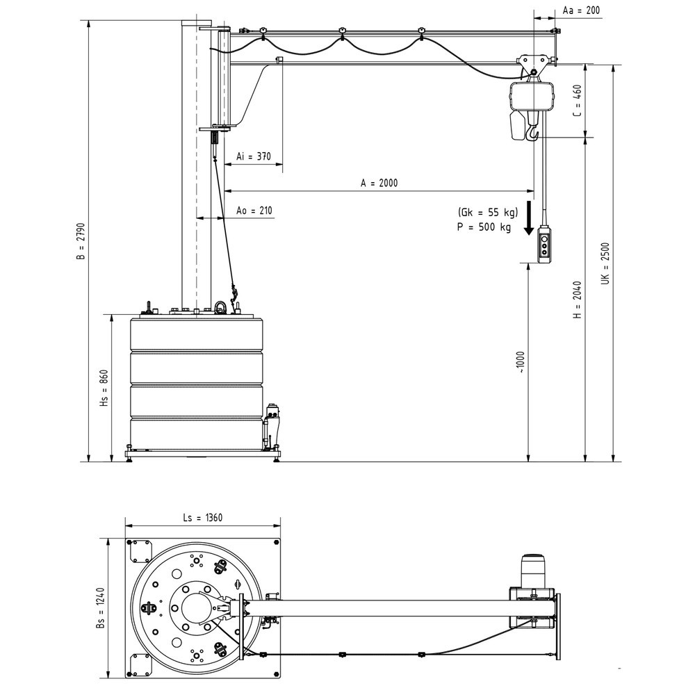 Immagine del prodotto n. 2: Gru orientabile VETTER® incl. paranco elettrico a catena LIFTKET, raggio di rotazione 270°, sbraccio 2.000 mm, portata 500 kg