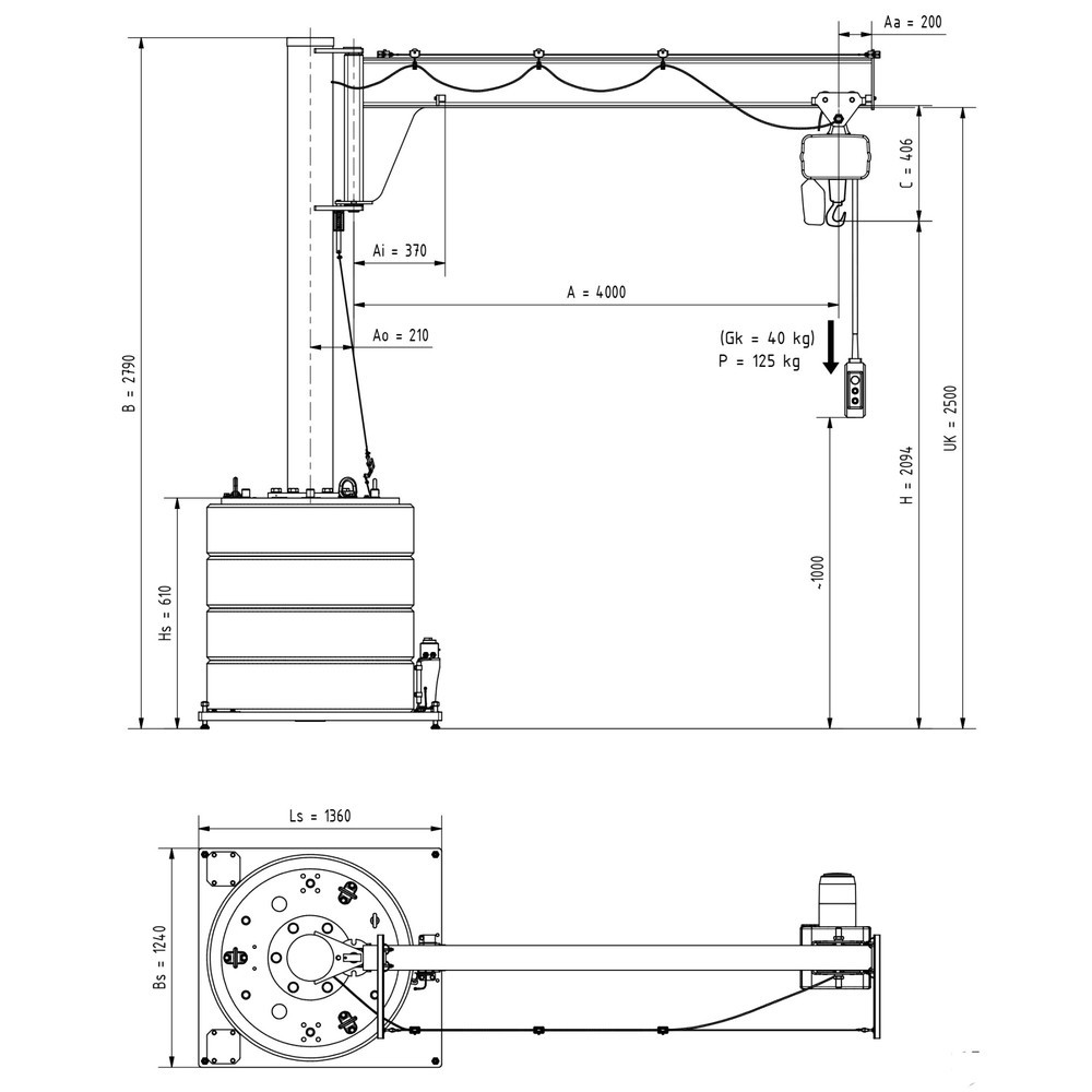 Immagine del prodotto n. 2: Gru orientabile VETTER® incl. paranco elettrico a catena LIFTKET, raggio di rotazione 270°, sbraccio 4.000 mm, portata 125 kg