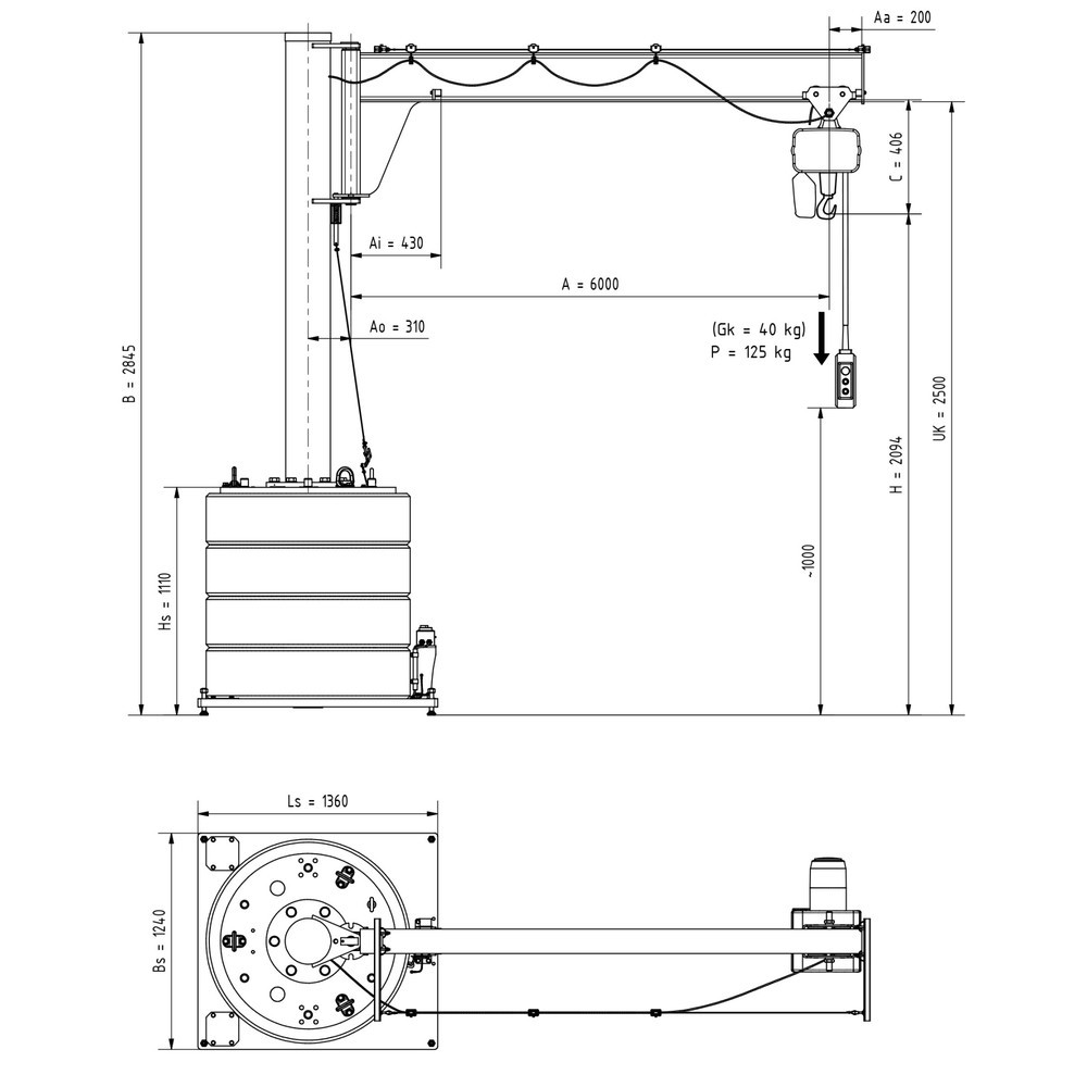 Immagine del prodotto n. 2: Gru orientabile VETTER® incl. paranco elettrico a catena LIFTKET, raggio di rotazione 270°, sbraccio 6.000 mm, portata 125 kg
