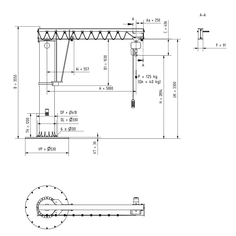 Immagine del prodotto n. 3: Gru orientabile VETTER® incl. paranco elettrico a catena LIFTKET, versione a colonna, raggio di rotazione 360°, sbraccio 5.000 mm incl. paranco elettrico a catena LIFTKET, portata 125 kg