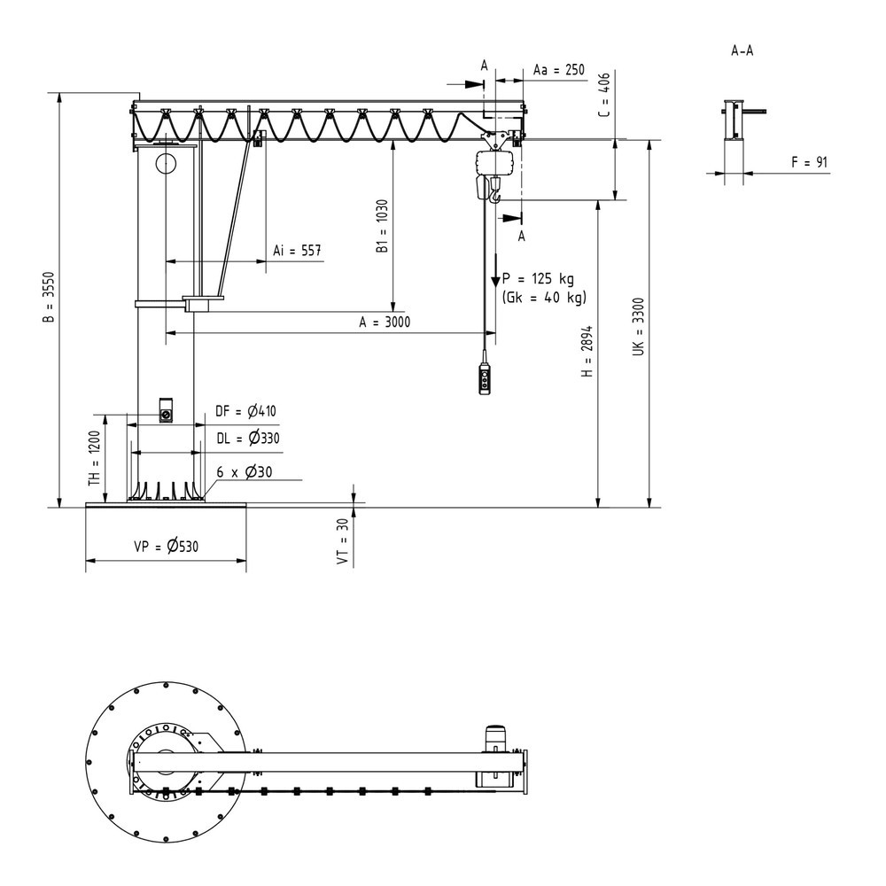 Immagine del prodotto n. 2: Gru orientabile VETTER® incl. paranco elettrico a catena LIFTKET, versione a colonna, raggio di rotazione 360°, sbraccio 3.000 mm incl. paranco elettrico a catena LIFTKET, portata 125 kg