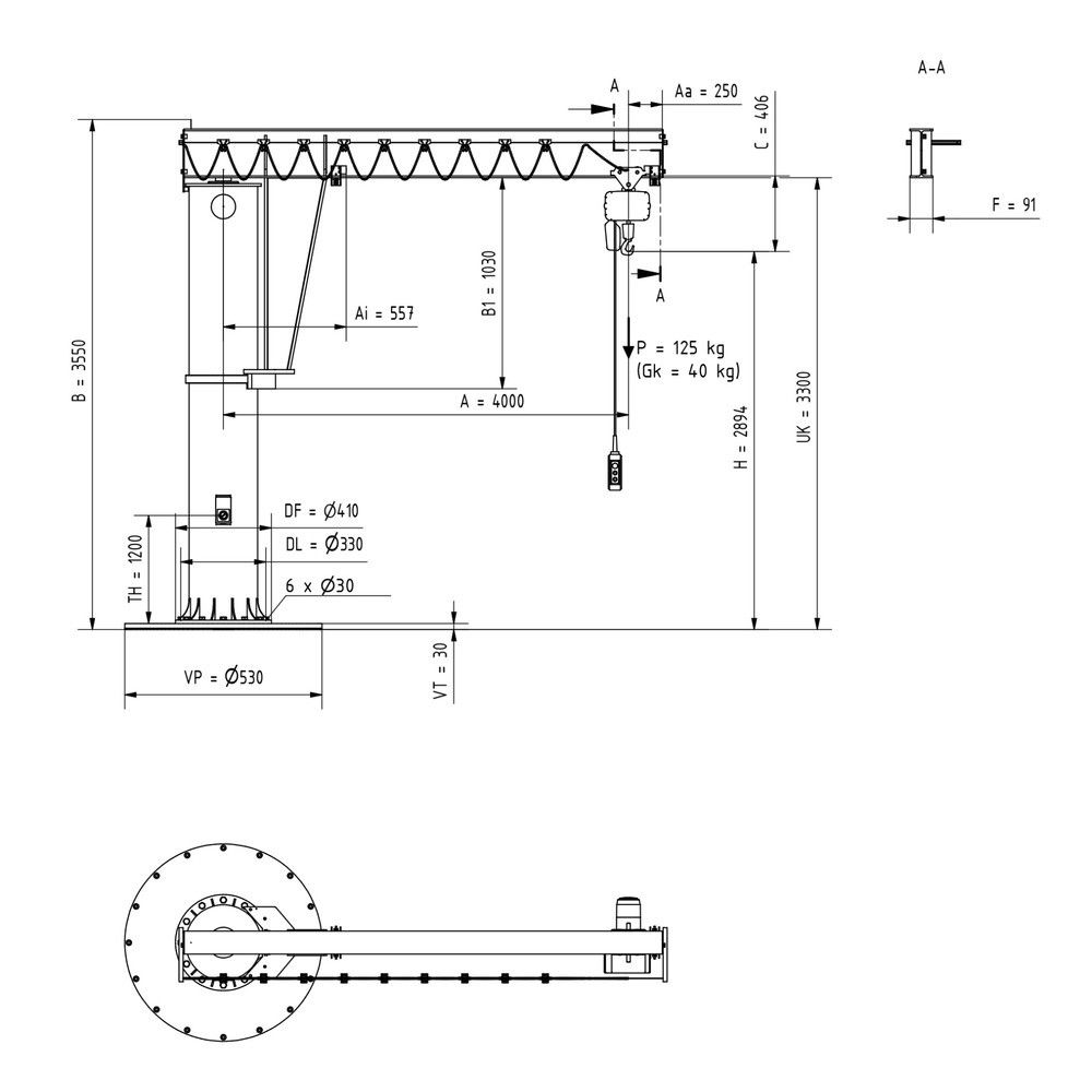 Immagine del prodotto n. 1: Gru orientabile VETTER® incl. paranco elettrico a catena LIFTKET, versione a colonna, raggio di rotazione 360°, sbraccio 4.000 mm incl. paranco elettrico a catena LIFTKET, portata 125 kg