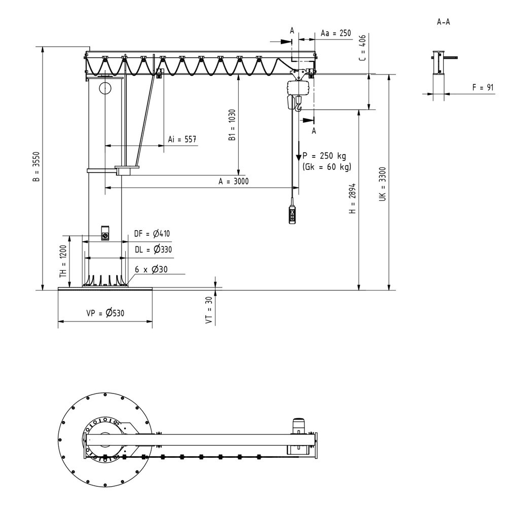 Immagine del prodotto n. 2: Gru orientabile VETTER® incl. paranco elettrico a catena LIFTKET, versione a colonna, raggio di rotazione 360°, sbraccio 3.000 mm incl. paranco elettrico a catena LIFTKET, portata 250 kg