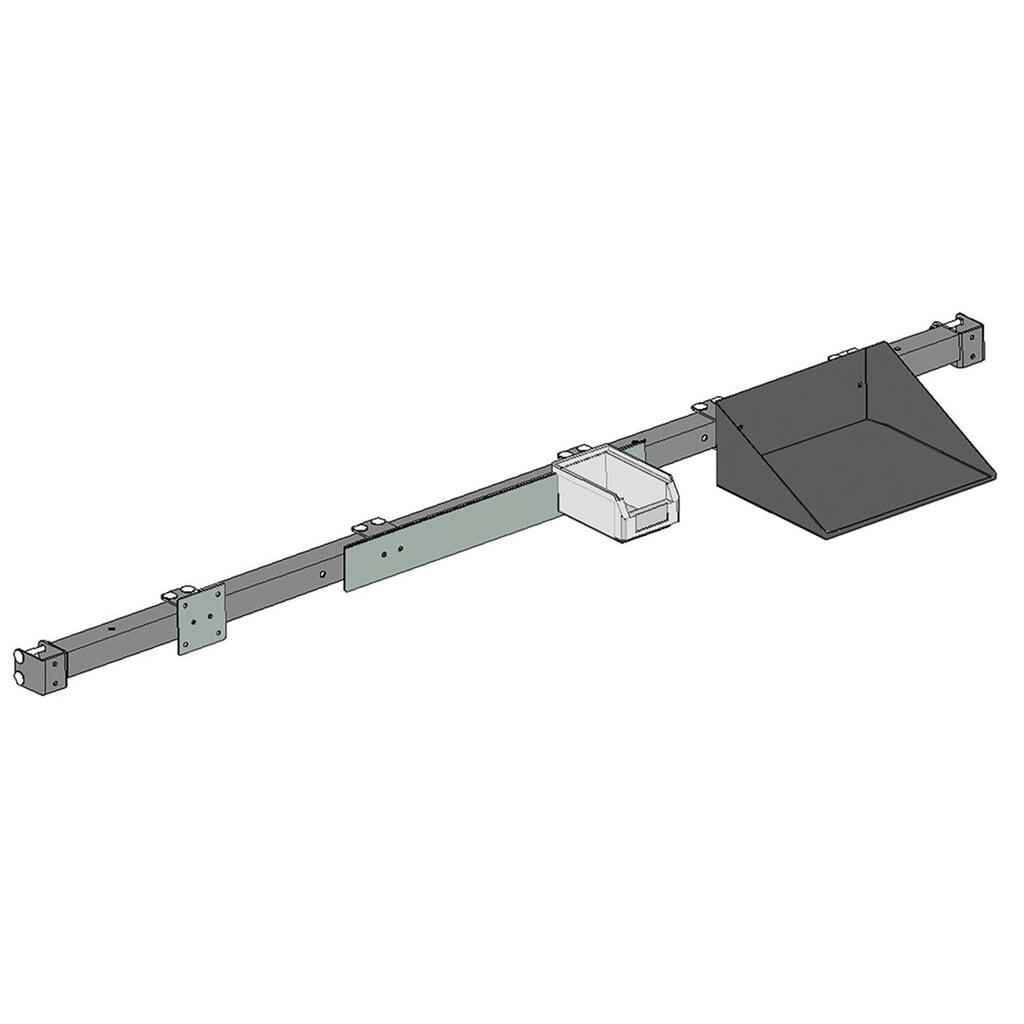 Immagine del prodotto n. 2: Guida di supporto con contenitori a bocca di lupo, per sistema con tavolo da imballaggio, incl. 5 cassette