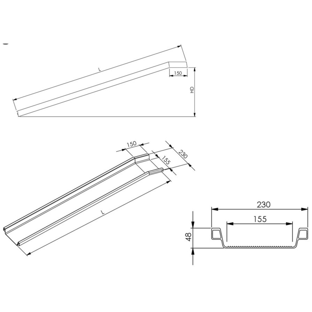 Immagine del prodotto n. 5: Guide di carico in alluminio Universal, con bordo di protezione, portata 600 kg/coppia, LxL 150 x 1.500 mm