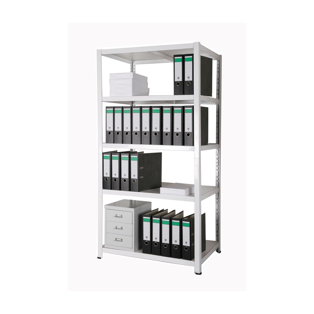 Immagine del prodotto n. 1: Scaffalatura per documenti HEMMDAL, sistema a incastro, AxLxP 1.800 x 900 x 600 mm, 5 ripiani HDF, portata per piano 150 kg, max. 110 cartelle, bianco