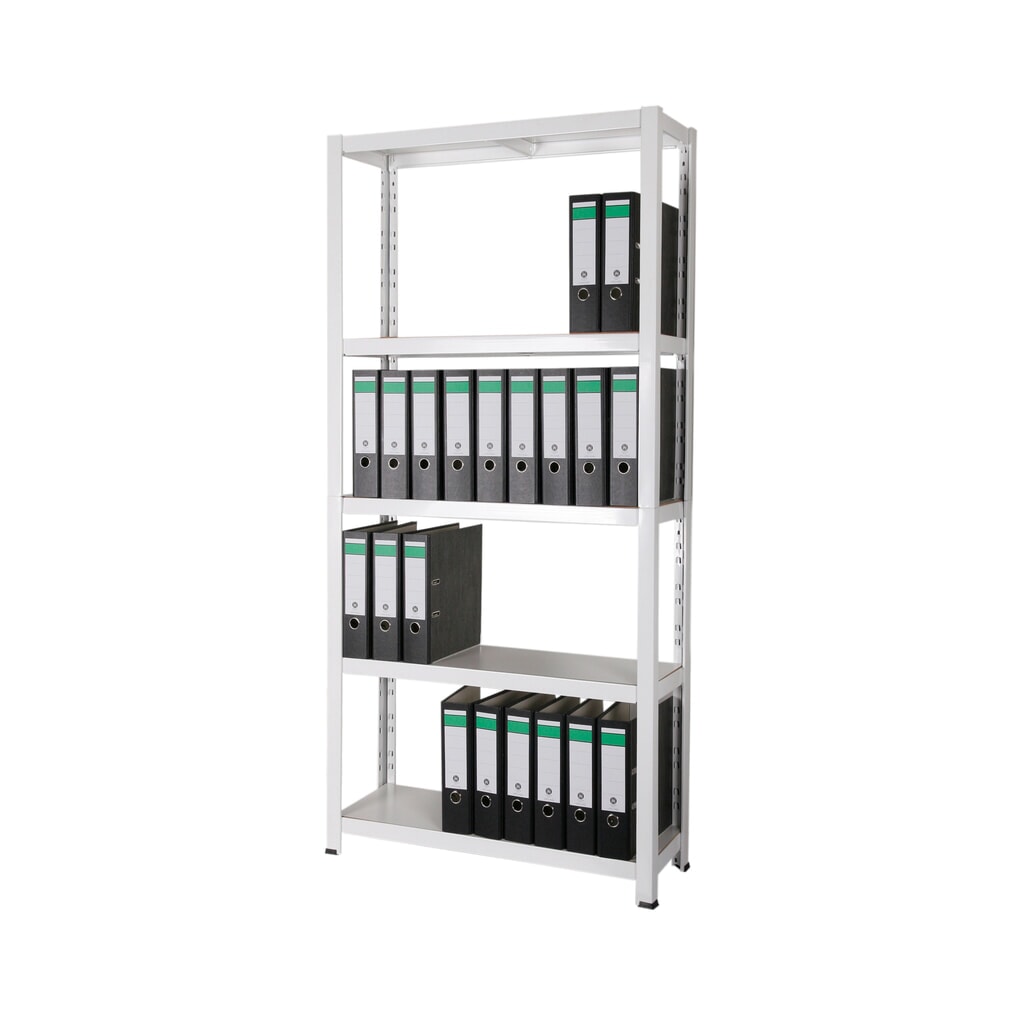 Scaffalatura per documenti HEMMDAL, sistema a incastro, AxLxP 1.800 x 900 x 300 mm, 5 ripiani HDF, portata per piano 150 kg, max. 55 cartelle, bianco Immagine del prodotto: Scaffalatura per documenti HEMMDAL, sistema a incastro, AxLxP 1.800 x 900 x 300 mm, 5 ripiani HDF, portata per piano 150 kg, max. 55 cartelle, bianco