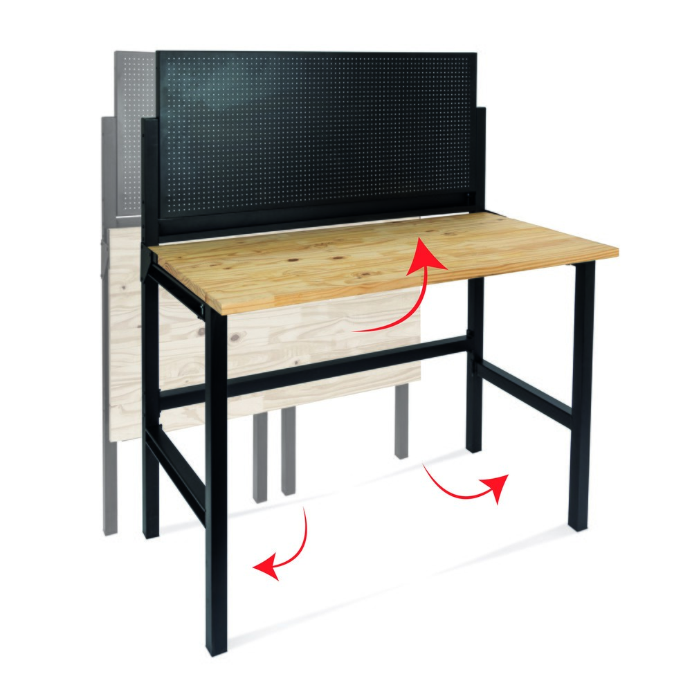 Immagine del prodotto n. 3: HEMMDAL Banco da lavoro, pieghevole, portata 150 kg, parete perforata con 10 ganci