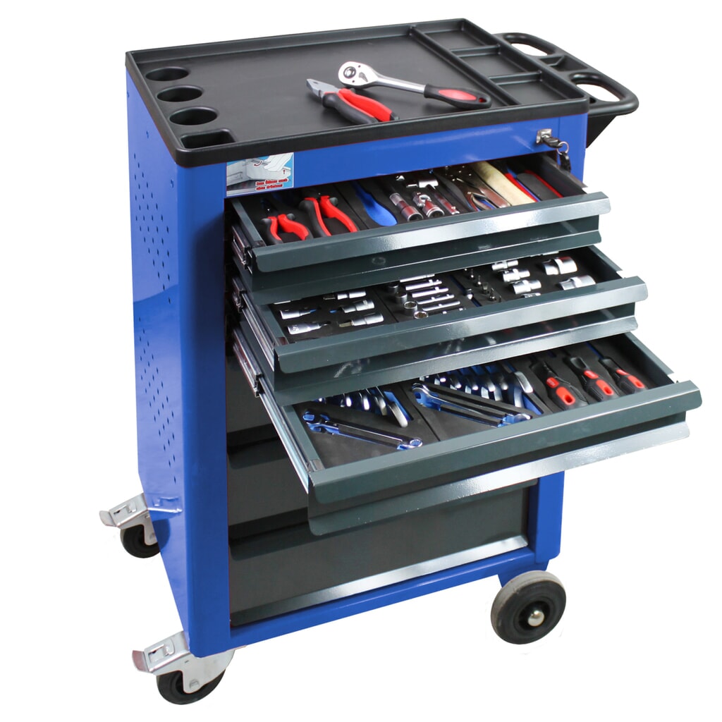 Immagine del prodotto: HEMMDAL Carrello da officina, incl. assortimento di utensili da 115 pezzi, blu