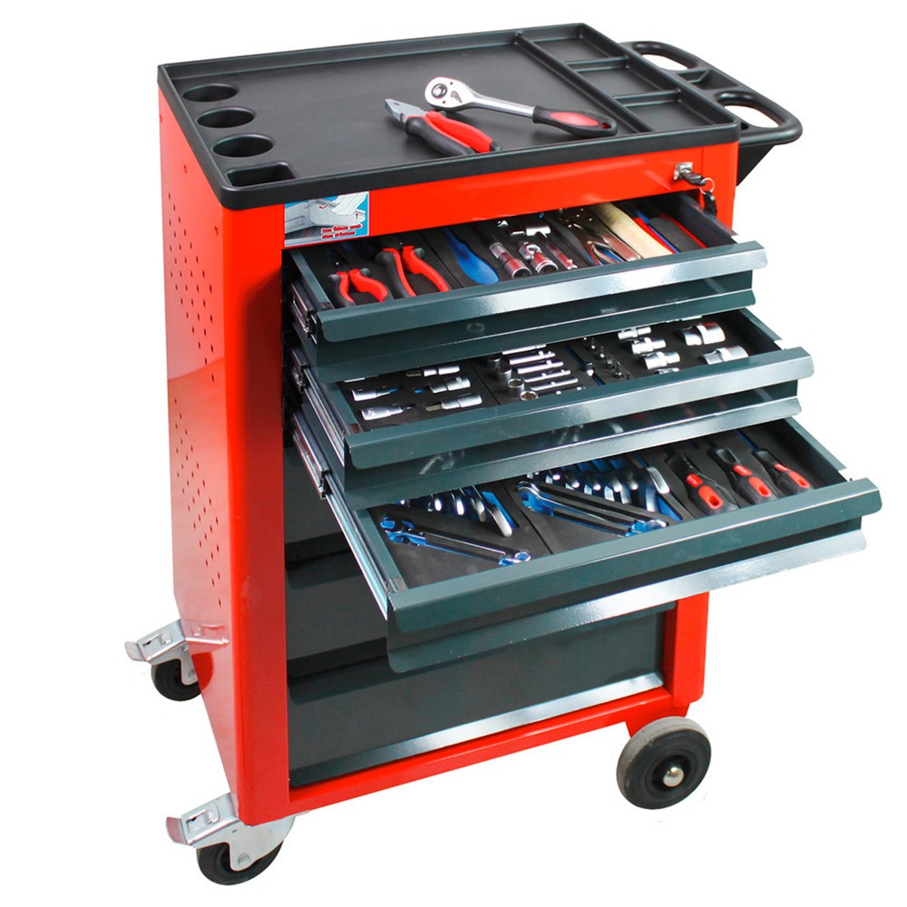 Immagine del prodotto: HEMMDAL Carrello da officina, incl. assortimento di utensili da 115 pezzi, rosso